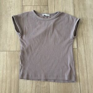 ZARA Scoop Neck Cap Sleeve Cotton Ribbed Knit Cropped Top Brown Sz Medium M